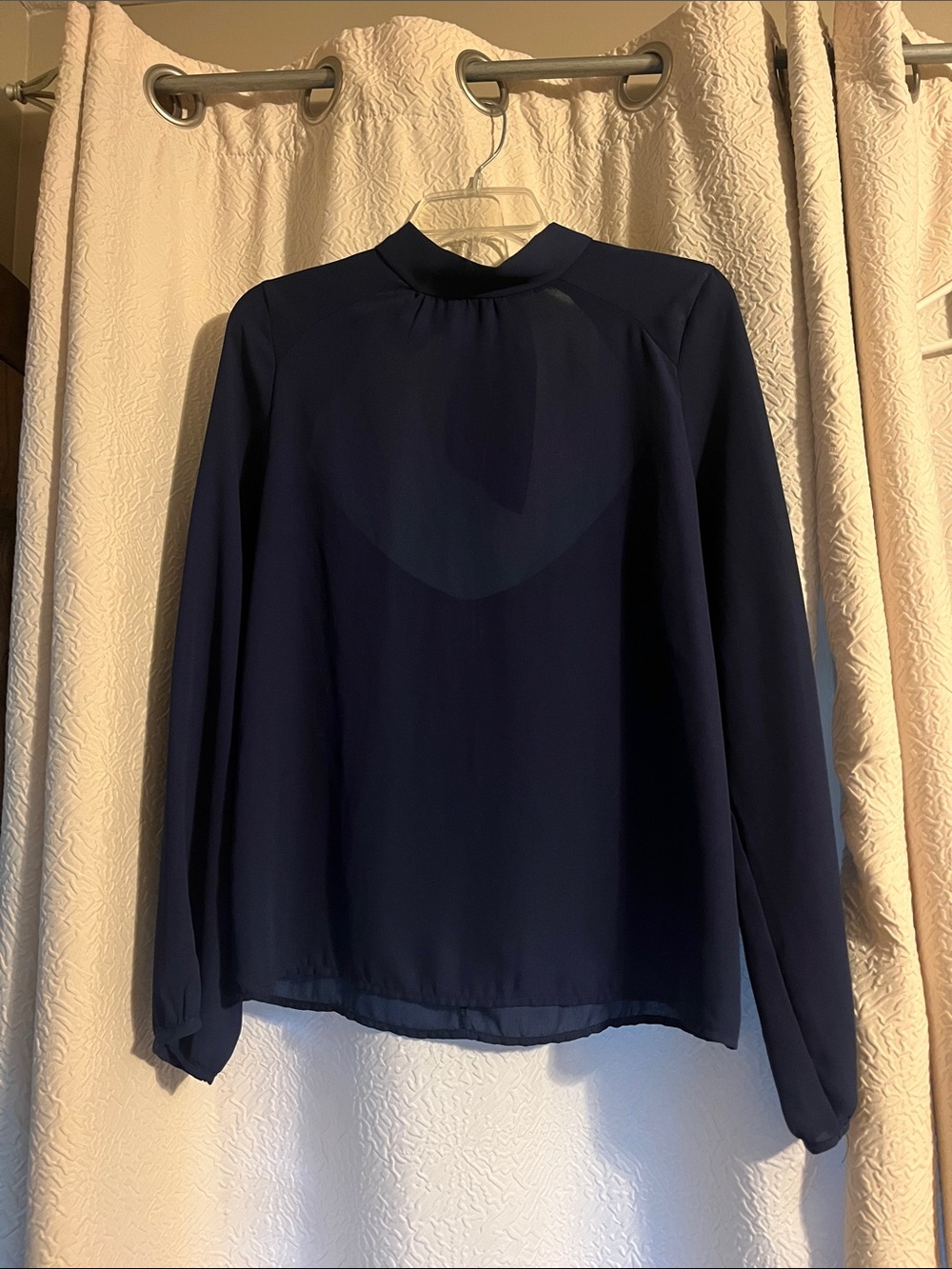 Women's Navy Long-Sleeve Mock Neck Blouse
